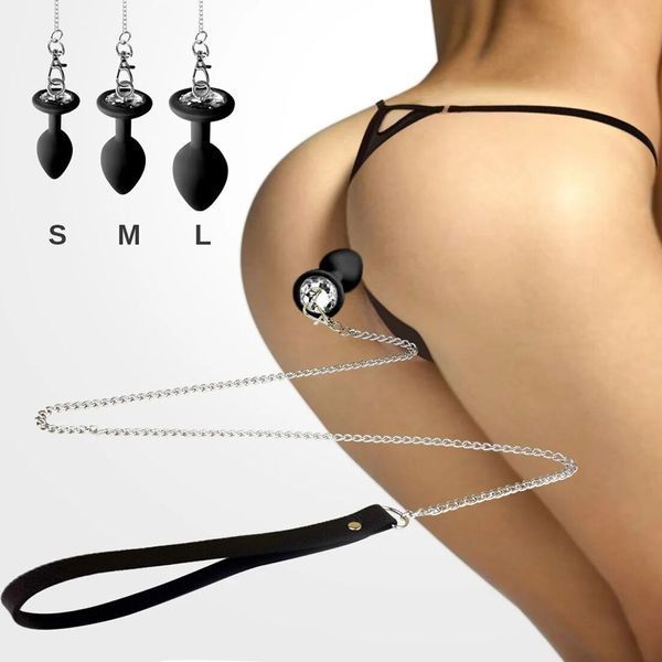 Силіконова анальна пробка Art of Sex Metal Anal Plug with Leash size L з повідцем Black SO6181 фото